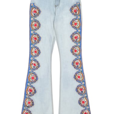 AO L.A. - Light Blue Wash Denim Flared Jeans w/ Embroidered Trim Sz 2