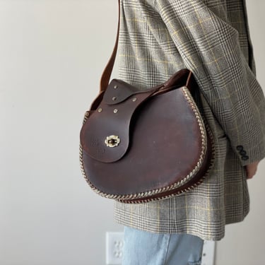 Vintage 60's Brown Leather Horse Saddle Purse Bag 