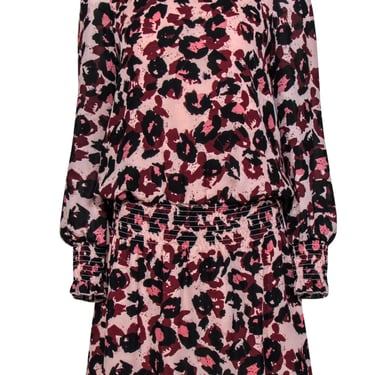 Parker - Light Pink, Maroon & Black Leopard Print Drop Waist Dress Sz M
