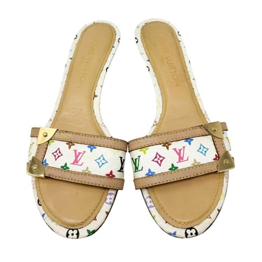 Louis Vuitton White Multicolor Logo Kitten Heels