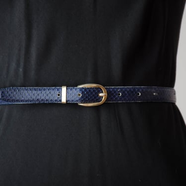 navy leather belt | 80s 90s skinny dark blue snakeskin vintage belt 