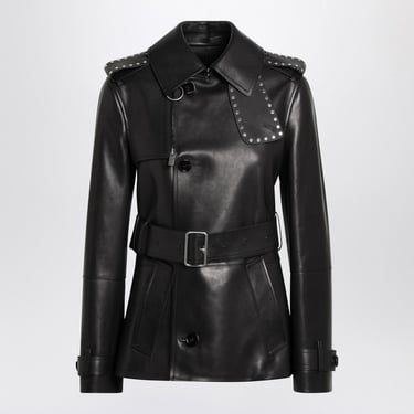 Burberry Short Black Leather Jacket With Studs Women