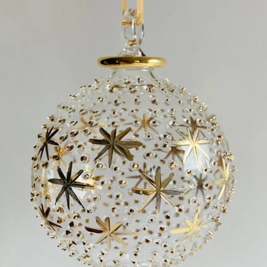 Blown Glass Ornament | Gold Stars + Dots