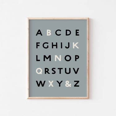 Blue Alphabet poster, ABC print, Educational children’s prints, uppercase alphabet, ABC alphabetical 