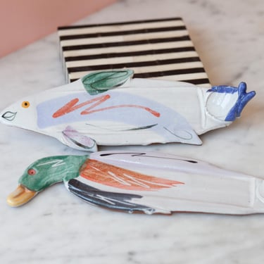 Handmade Ceramic Fish and Duck Trays - Vintage Handmade Pottery Art - Vintage Gift - Duck Tray - Fish Tray - Trinket Dishes - Catchall Tray 