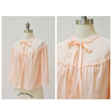 60s 70s Vintage Pink Peach Peignoir Top Nightgown Shirt Small Medium Wedding Honeymoon Nightgown // Vintage Lingerie Peignoir By Artemis 
