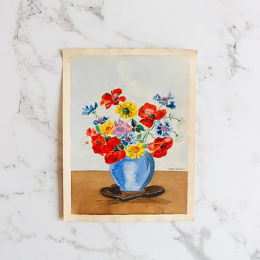 vintage French amateur art, “les bouquets dans un vase bleu”