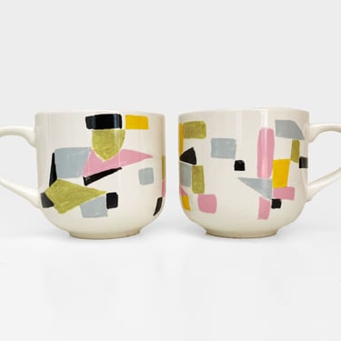 Vintage Anthropologie Geometric Color Block Mugs - Set of 2 