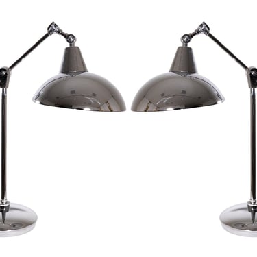 Modern Pair of Polished Chrome Articulating Table Lamps 