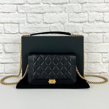 CHANEL  Caviar Quilted Boy Wallet On Chain WOC Black