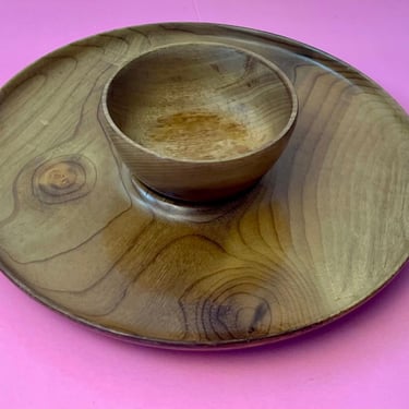 Vintage 1970s Myrtle Wood Chip + Dip Platter 