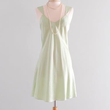 Delightful 1990's Pistachio Green Silk Bias Cut Slip Dress / Sz M