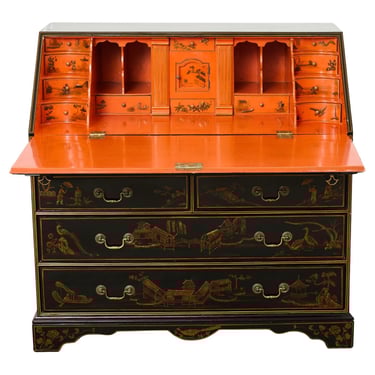 Georgian Style Slant Drop Front Chinoiserie Lacquered Secretary
