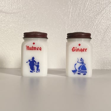 Pair of Milk Glass Dutch Spice Shakers (Nutmeg & Ginger) 