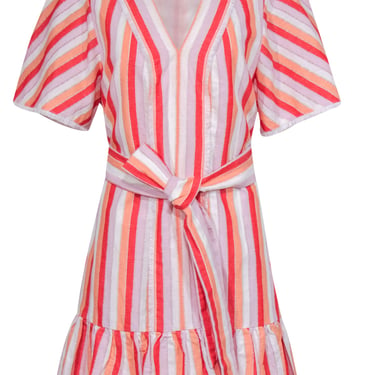 Stevie May - Orange, Red & Lavender Striped Cotton & Linen Dress Sz S