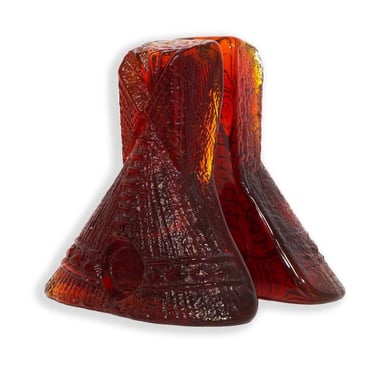 Don Shepherd TeePee Pair of Glass Textured Red Book Ends Mid Century Modern 