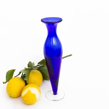 Vintage Cobalt Bud Vase, Flared Glass Vase, Handblown Glass, Vintage Glassware 