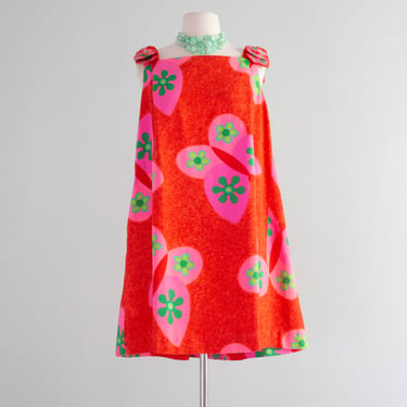 Adorable! 1960's Flower Power Cotton Trapeze Sundress / Medium