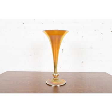 Louis Comfort Tiffany Favrile Iridescent Art Glass Tall Trumpet Vase