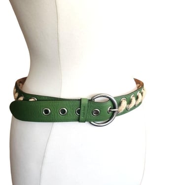 Vintage Miu Miu Belt Green Leather & Rope 