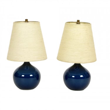 Pair of Blue Ceramic Lotte and Gunnar Bostlund Lamps
