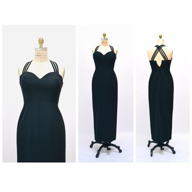 90s 2000s y2k Vintage Evening Gown Small in Black Tank Dress Gown Long Black Dress XS Small 90s black long strapless dress 