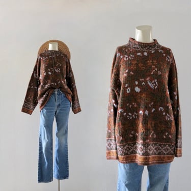 folk floral rust sweater - m 