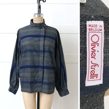 designer vintage 1990s blouse • modernist striped silk & cotton dolman sleeve women's shirt 