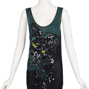 Krizia 2010 S/S Sequin Panther Viscose Knit Vintage Sleeveless Top Sz M 