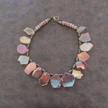 Electroplated slab stone statement necklace, chunky peach necklace 