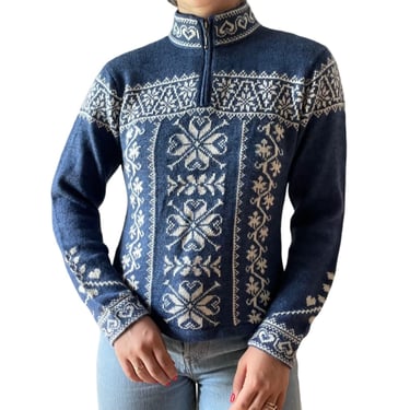 Vintage Womens Alpaca Imports Blue White Fair Isle Snowflake Ski Sweater Sz M 