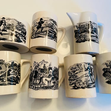 Vintage 13 PC Portmeirion Pottery County Life Mugs, Saucers, Sugar Bowl and Creamer Rare Stoke-on-Trent S Williams-Ellis. 