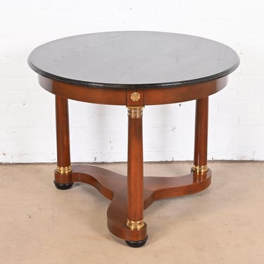 Baker Furniture French Empire Cherry Wood, Brass, and Ebonized Tea Table or Center Table