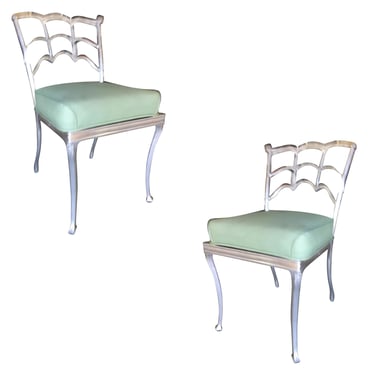 Art Deco Silver Tone Casted Aluminum Spiderweb Side Chair, Pair 