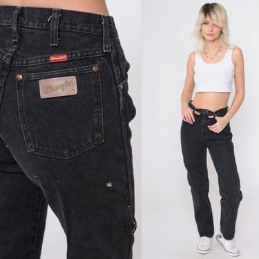 Black Wrangler Jeans 90s Straight Leg Jeans High Waist Jeans Denim Pants 1990s Western Rodeo Jeans Vintage Distressed Small 28 x 32 