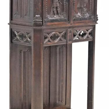 Antique Credence Cupboard, French, Gothic Revival, Carved Oak, 19th C., 1800s!!