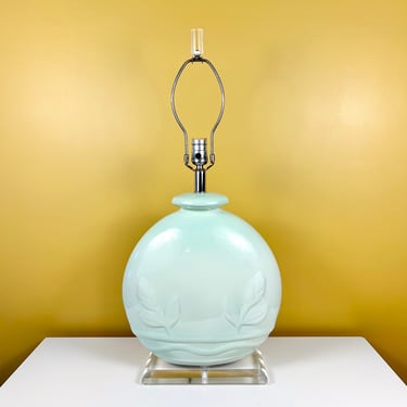 Leaf Detail Lamp with Lucite Base - Mint 