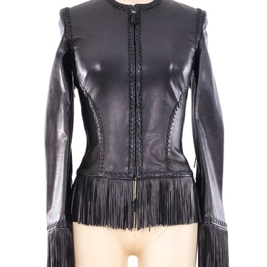 Gianni Versace Fringe Trimmed Lace Up Leather Jacket