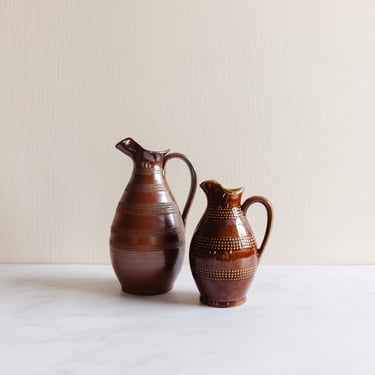 set of vintage french glazed stoneware pitchers