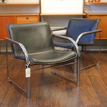 Pair of VTG Leather & Chrome RS48 Arm Chairs by Richard Schultz for Nienkamper