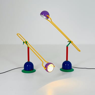 1 of 2 Mid century Postmodern Table Lamp by LACRI, Memphis Milano Style, 1980s Italy 