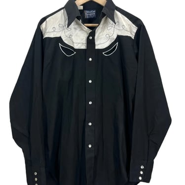 Vintage Dee Cee Rangers Black Pearl Snap Western Rockabilly Shirt Large
