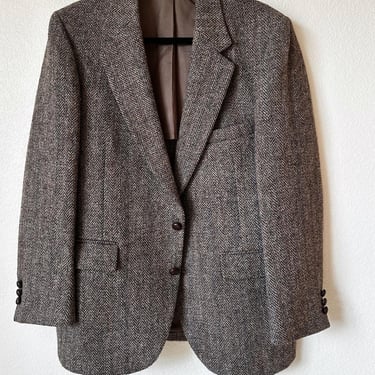 Men's Harris Tweed Jacket Suit, Wool Sport Coat, Grey ,Brown, 42 SHT Vintage 1980's, 1970's Preppy Classic 