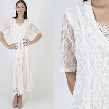 Nostalgia 90s White Gypsy Lace Dress, Lined Gothic Loose Fit, Alternative Streetwear Maxi 