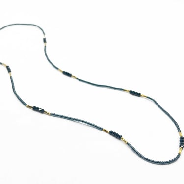 Grey Seed, Gold Vermeil and Black Spinel Beads with Gold Fill Clasp Necklace