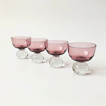 Carl Erickson Purple Art Glass Coupes - Set of 4 