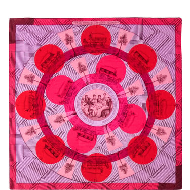 Hermes - Red, Pink &amp; Purple Striped &amp; Victorian Print Cashmere &amp; Silk Scarf