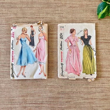 Vintage 1950s Women's Simplicity Sewing Patterns 1101 & 1743 - Evening and Slip Dresses - Size 14 - Sold Individually 
