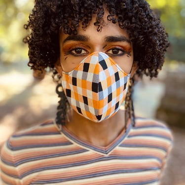 Spooky Orange Checkered Mask 