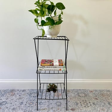 Mid Century Black Wire Three Tier Plant Stand - Side Table with Shelves 